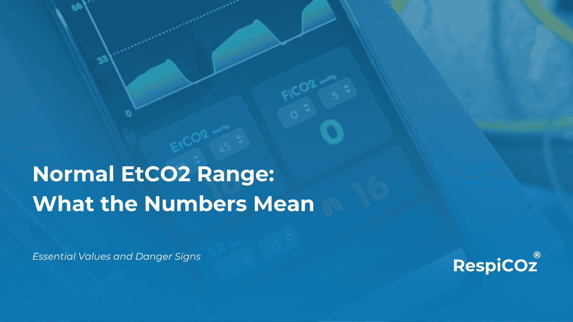 Chart of the normal EtCO2 range and hypocapnia and hypercapnia bands